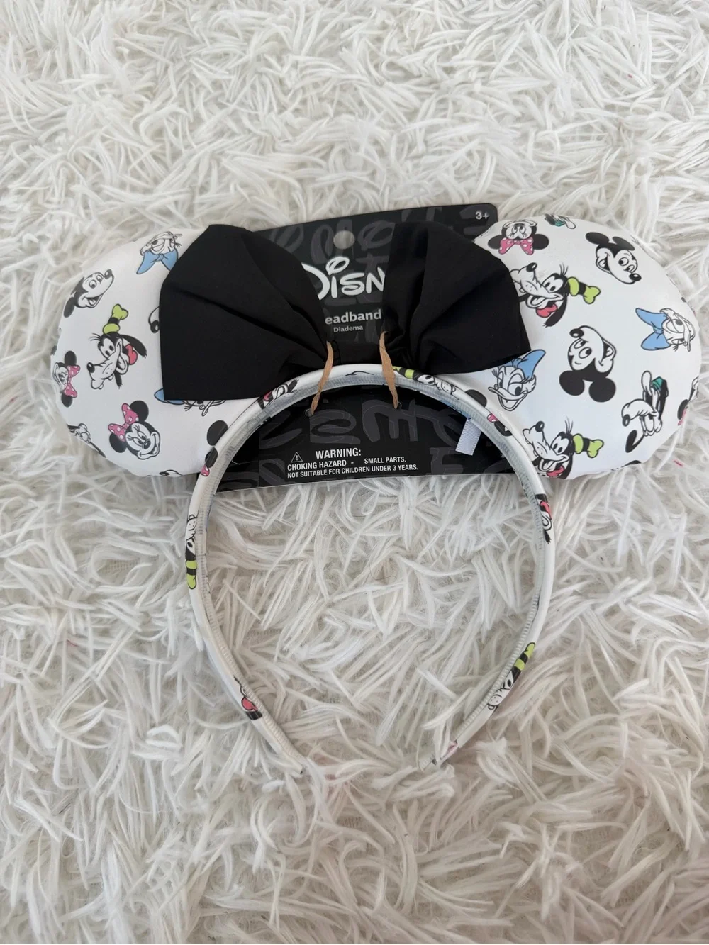 Disney White Headband with Black Bow and Colorful Character Accents